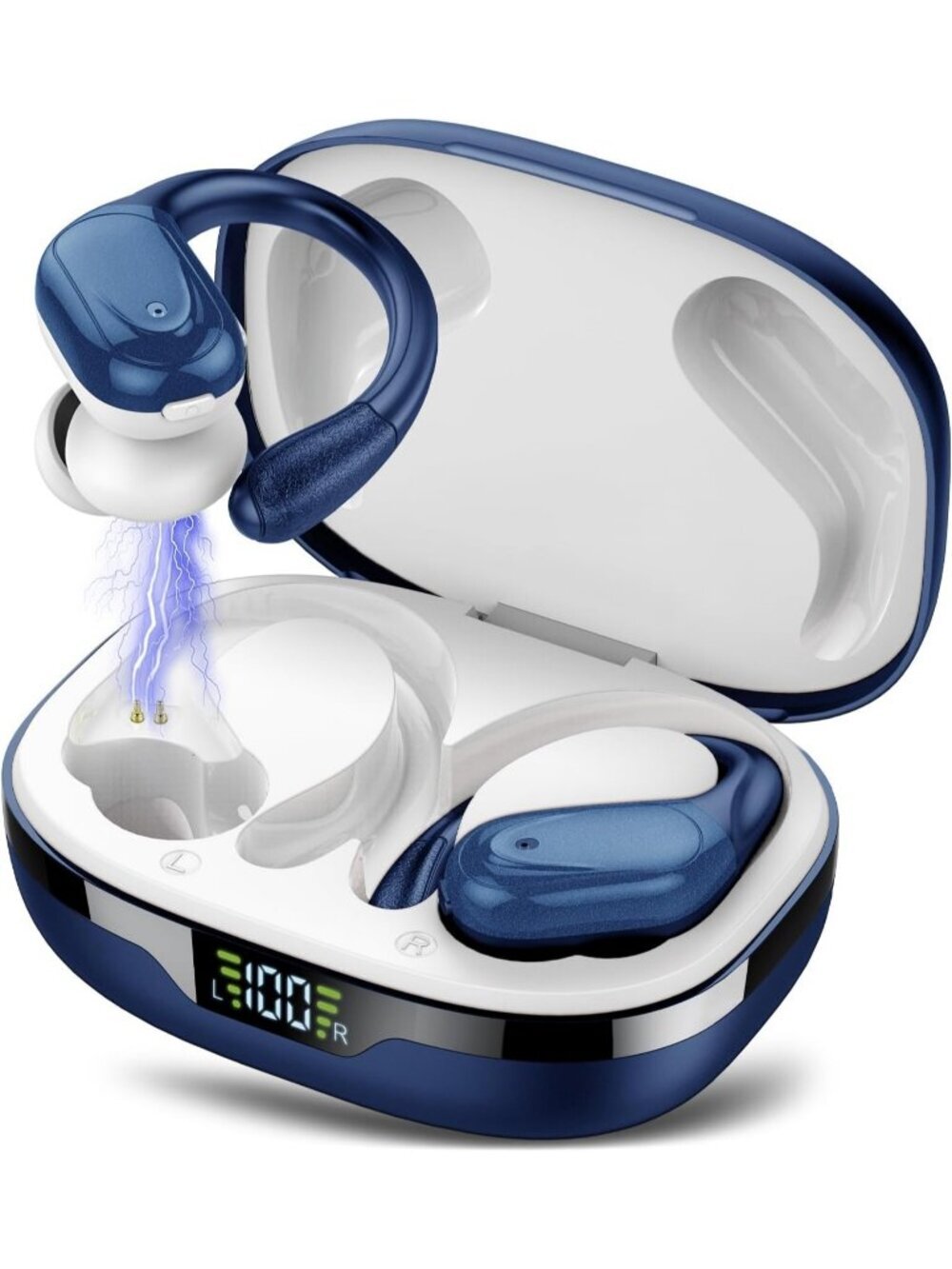 Wireless Blue 60hrs Playtime Earhook Deep Bass Waterproof Bluetooth 5.3 Earbud